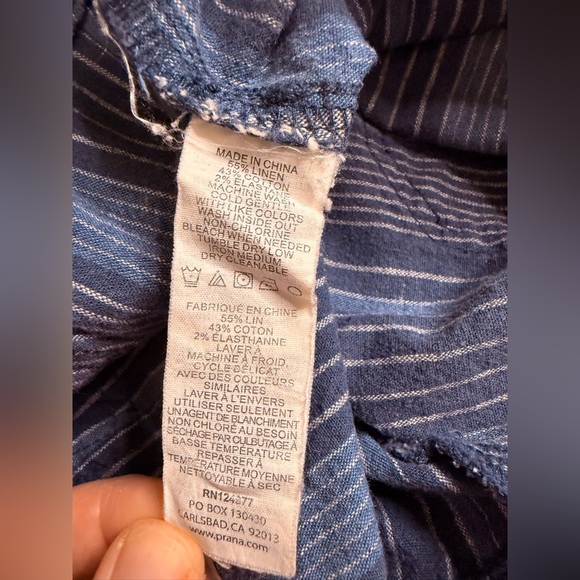 PrAna Steph Jogger Pants Blue Stripe Women's Size 4 Linen Organic Cotton Blend - Picture 8 of 9